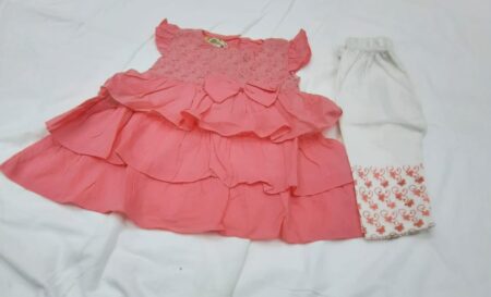 84-Girls 2Pcs Embroidered & Stitched Cotton Frock